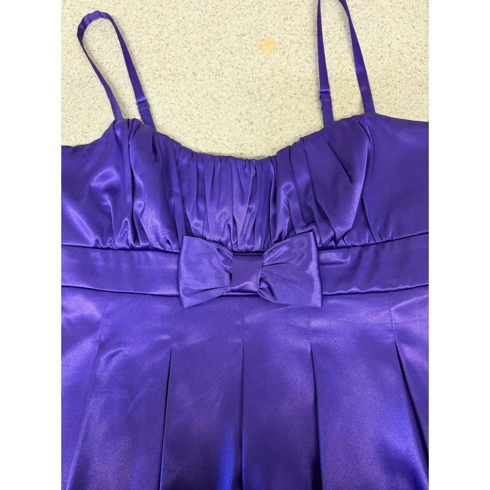 Foxy Purple Satin Babydoll Dress Bow Empire Waist Party Y2K Fairy Sz M - Picture 5 of 14
